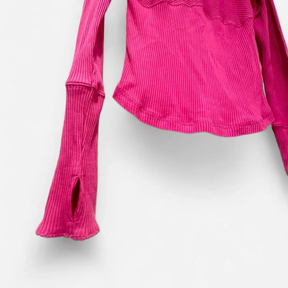 FREE PEOPLE FP Movement Laura Hot Pink Long Sleeve Active Top Medium NWOT - Picture 4 of 8